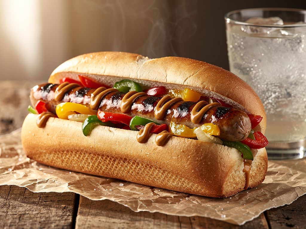 Grilled Bratwurst with Peppers and Onions