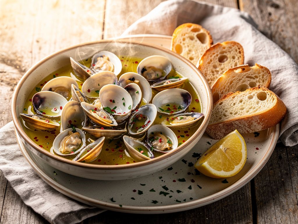 Steamed Clams in Garlic White Wine Broth